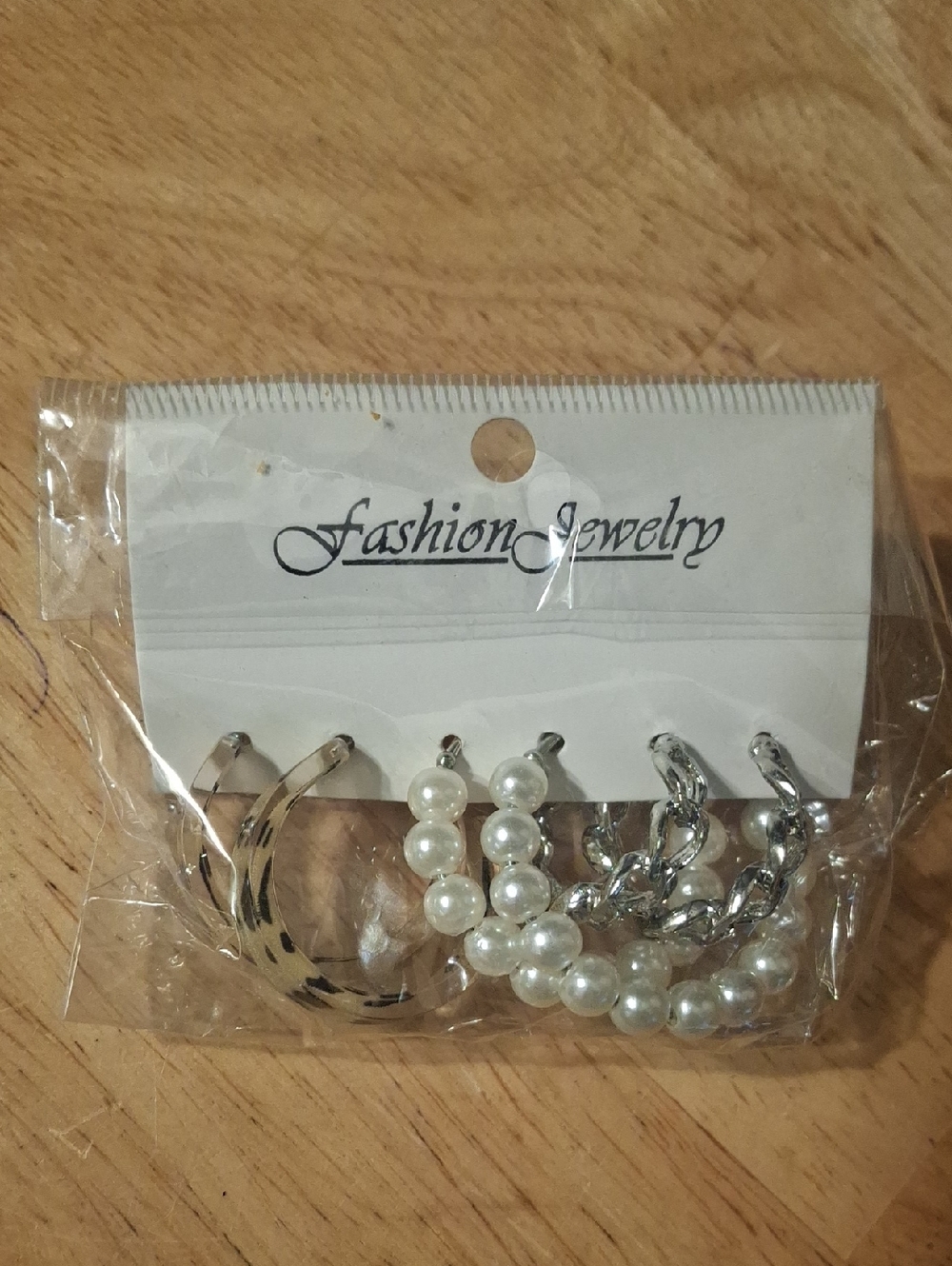 Fashion Jewelry Silver Hoops with White Pearl Accents